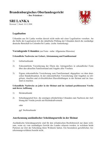 SRI LANKA - Brandenburgisches Oberlandesgericht