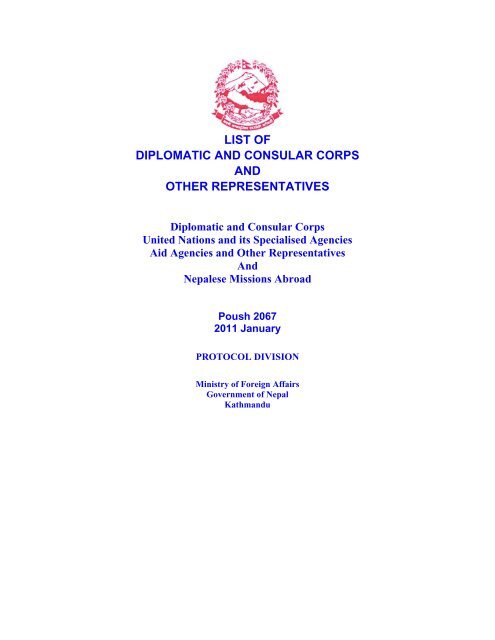 list of diplomatic and consular corps and other representatives