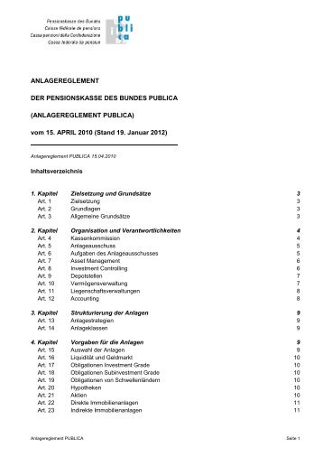 Anlagereglement - Publica