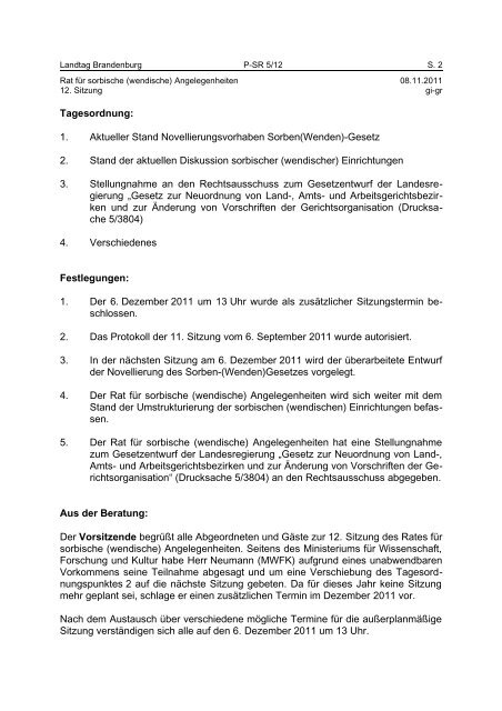 Landtag Brandenburg P-SR 5/12 Protokoll