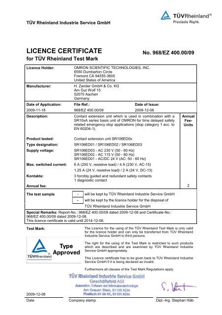 licence certificate - OMRON
