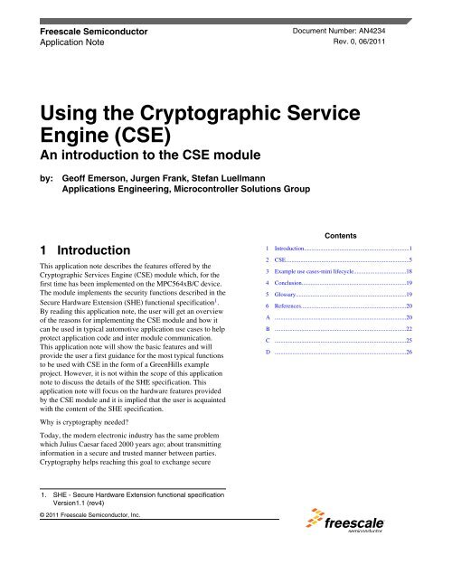 Using the Cryptographic Service Engine (CSE) - Freescale ...