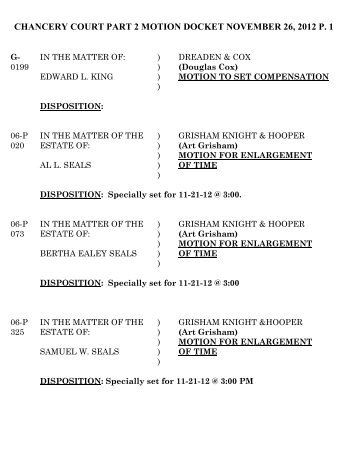 chancery court part 2 motion docket november 26 ... - Hamilton County