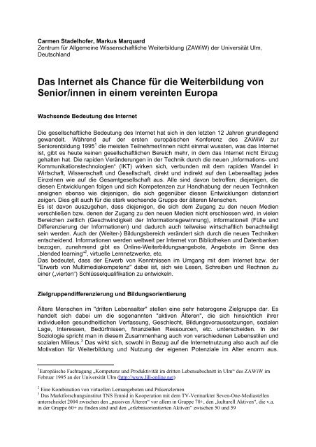 Das Internet als Chance für die Weiterbildung von Senior ... - eLiLL