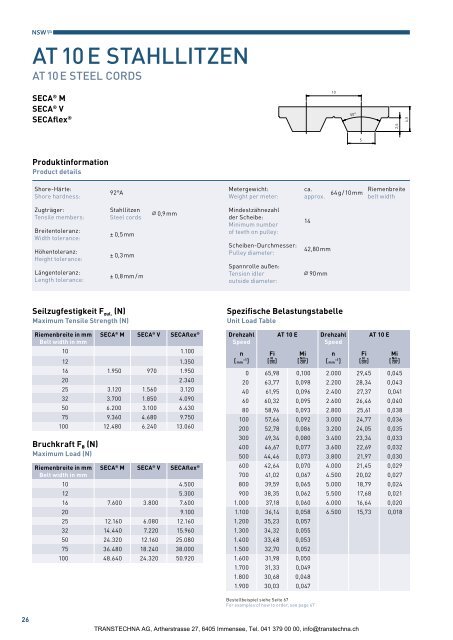 SECA & SECAflex Zahnriemen / NSW-Profilriemen