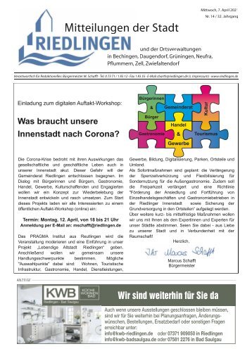 Amtliches Mitteilungsblatt Riedlingen 07.04.2021
