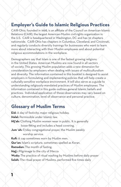 CAIR-Ohio Employer's Guide to Religious Practices