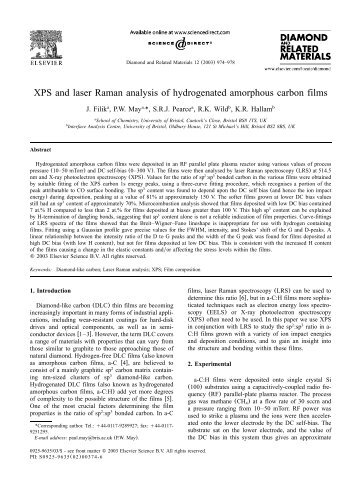 XPS and laser Raman analysis of hydrogenated amorphous carbon ...