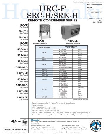 urc-f/src-h/srk-h remote condenser series air-cooled - Hoshizaki ...