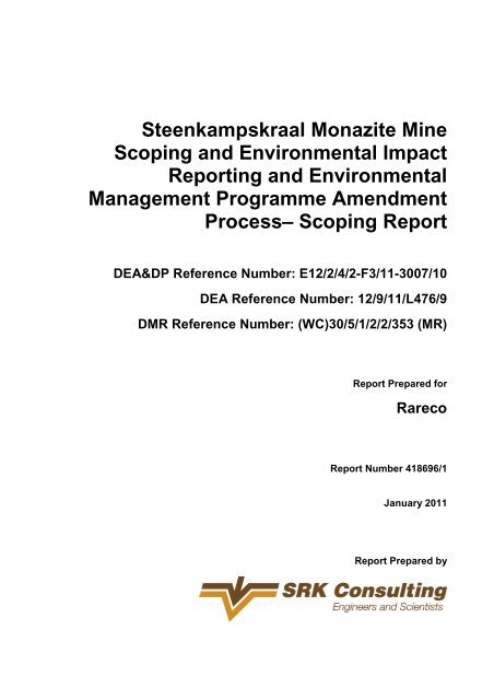 Steenkampskraal Monazite Mine Scoping and ... - SRK Consulting