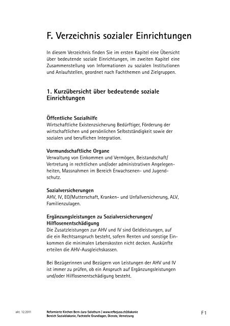 F. Verzeichnis sozialer Einrichtungen - Reformierte Kirchen Bern ...