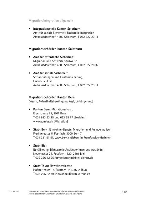F. Verzeichnis sozialer Einrichtungen - Reformierte Kirchen Bern ...