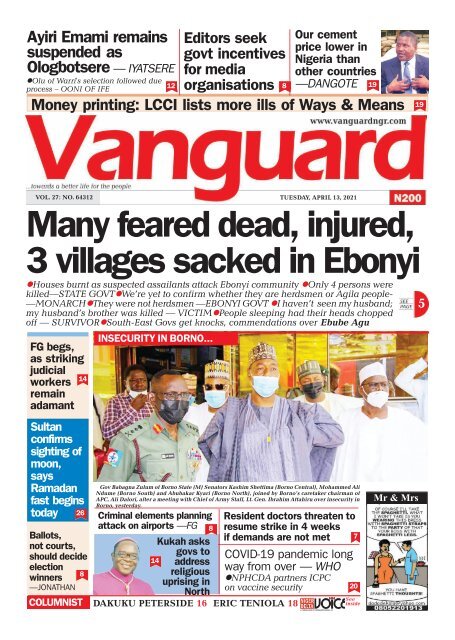 13042021 - Many feared dead, injured, 3 villages sacked in Ebonyi