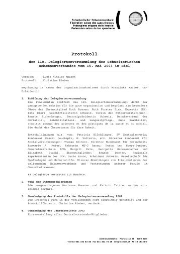 Protokoll - Schweizerischer Hebammenverband