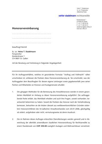 Honorarvereinbarung Stadelmann