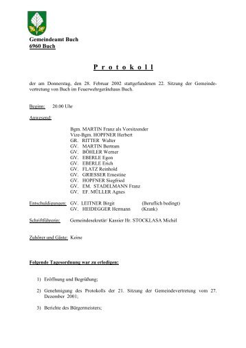 P rotokoll - Gemeinde Buch