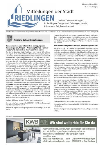 Amtliches Mitteilungsblatt Riedlingen 14.04.2021