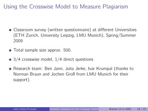 Asking Sensitive Questions Using the Crosswise Model: Some ...