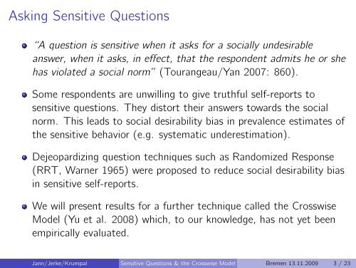 Asking Sensitive Questions Using the Crosswise Model: Some ...