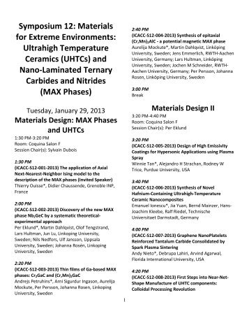 Symposium 12: Materials for Extreme Environments: Ultrahigh ...