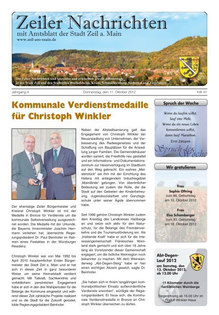 Kommunale Verdienstmedaille Fur Christoph Stadt Zeil A Main