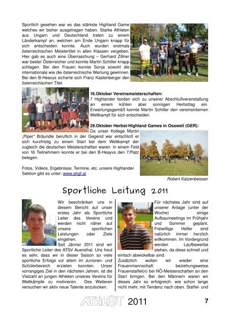 Vereinsjahresbericht "Athlet" 2011 - ATSV OMV Auersthal - ASKÖ