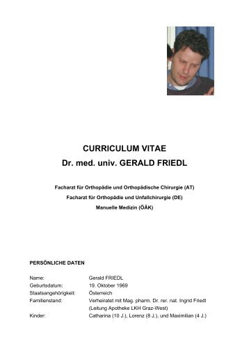 CURRICULUM VITAE Dr. med. univ. GERALD FRIEDL