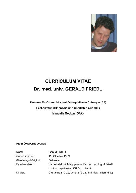 CURRICULUM VITAE Dr. med. univ. GERALD FRIEDL