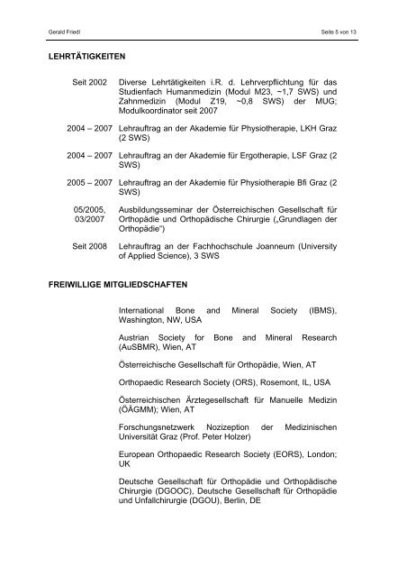 CURRICULUM VITAE Dr. med. univ. GERALD FRIEDL