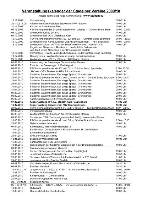 Veranstaltungskalender der Stadelner Vereine 2009/10