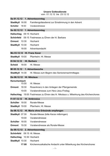 Gottesdienste 01.12.2012 - Stadtkyll