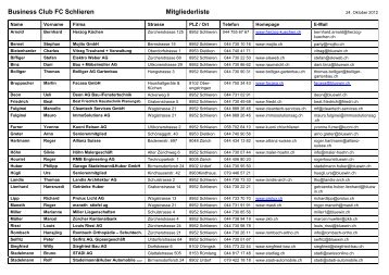 Business Club FC Schlieren, Mitgliederliste