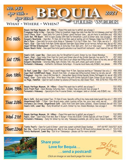 Bequia this Week - 16th April - 22nd  April 2021
