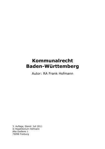 Skript Kommunalrecht Baden-Württemberg - Repetitorium Hofmann