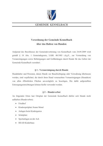 Neue Hundeverordnung der Stadt Dornbirn - Kennelbach