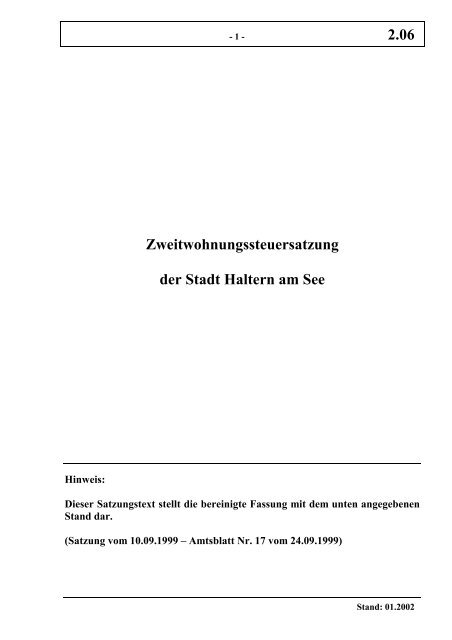 2.06 Zweitwohnungssteuersatzung der Stadt Haltern am See - GKD