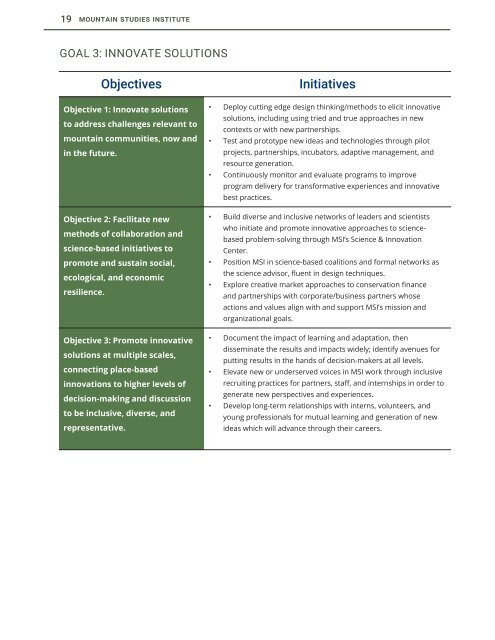 Mountain Studies Institute Strategic Plan 2021-2023