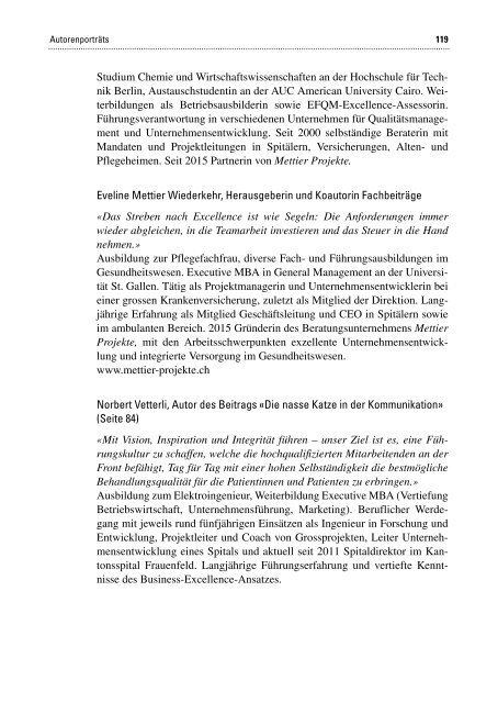 Leseprobe: Eveline Mettier Wiederkehr: Excellence im Schweizer Gesundheitswesen