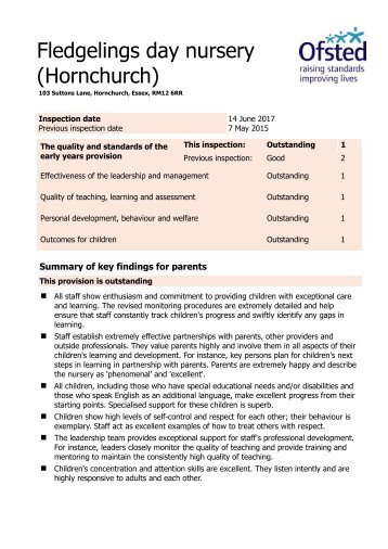 Fledgelings 2017 Ofsted Report