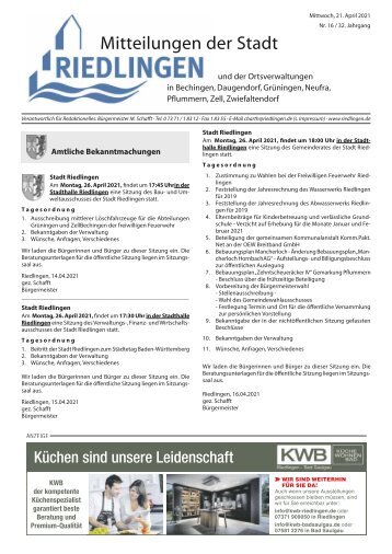 Amtliches Mitteilungsblatt Riedlingen 21.04.2021