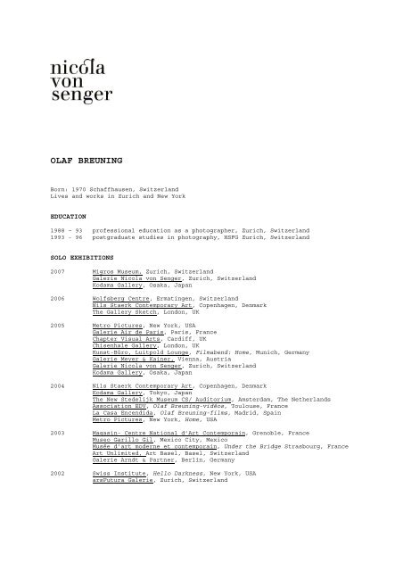 Biographie - Galerie Nicola von Senger