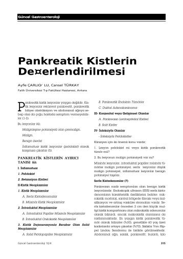 Pankreatik Kistlerin De¤erlendirilmesi - Güncel Gastroenteroloji