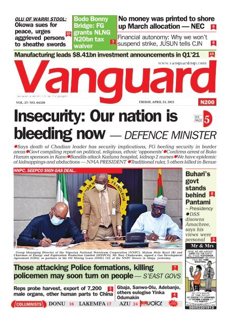 23042021 - Insecurity: Our nation is bleeding now — DEFENCE MINISTER