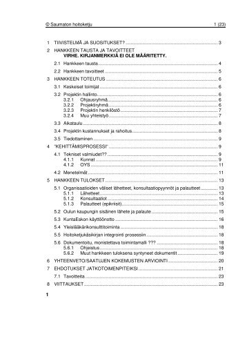 © Saumaton hoitoketju 1 (23) 1 TIIVISTELMÄ JA ... - Oulu