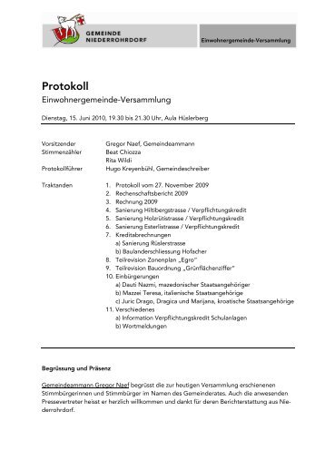 Protokoll 15.06.2010 - Gemeinde Niederrohrdorf