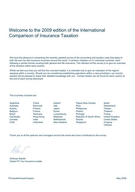 International Comparison of Insurance Taxation - PwC Belgium