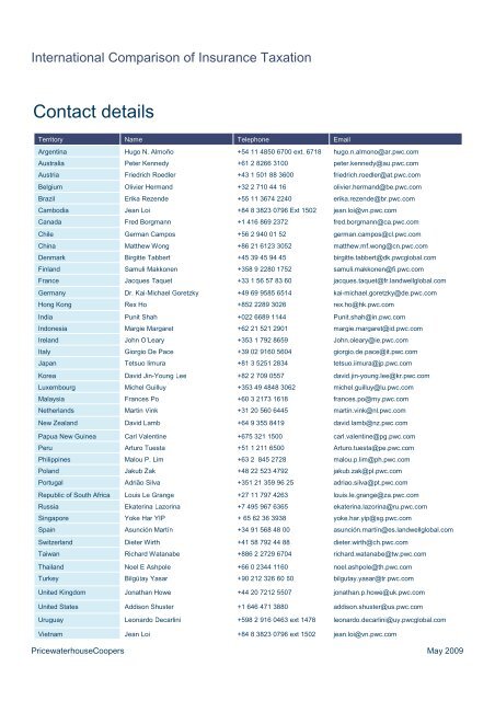 International Comparison of Insurance Taxation - PwC Belgium