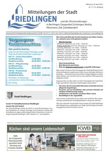 Amtliches Mitteilungsblatt Riedlingen 28.04.2021