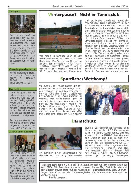 Gemeindeinformation 1/2010 - Marktgemeinde Oberalm