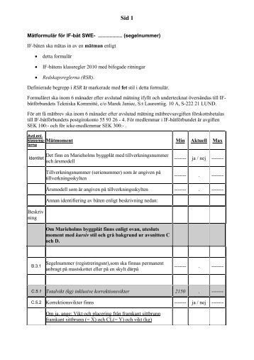 Mätformulär för inmätning av IF-båt (PDF) - Svenska IF-båtförbundet